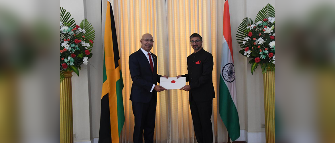   High Commissioner Shri Mayank Joshi  presents Letter of Credence to the Governor General of Jamaica, H.E. The Most Honorable Sir Patrick Allen